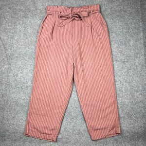 American Eagle Pants Womens Extra Large‎ Pink Striped Linen Belted Paper Bag